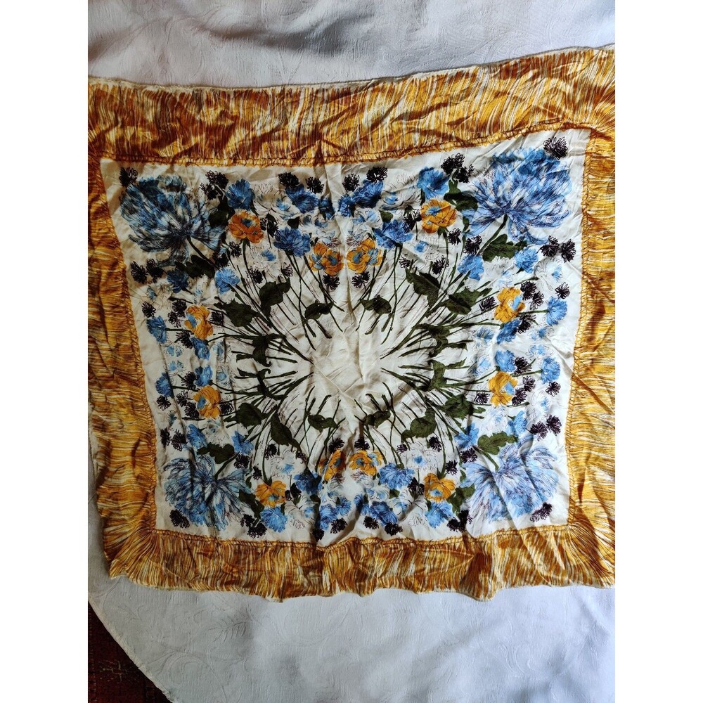 Vintage Satin Unbranded Floral Print Scarf Measures 30 X 38 Oblong Not Hand Roll
